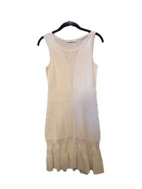Sandro Paris Raffia White Sleeveless Raffia  Ribbed Knit Dress